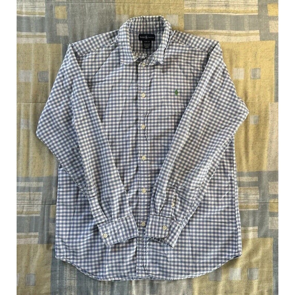 Ralph Lauren Blue&White Plaid Long Sleeve Button Up Collard Neck Youth XL(18-20)